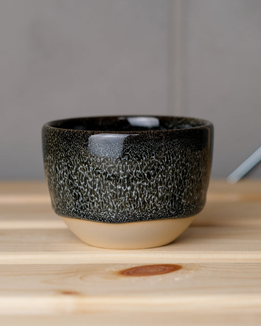 091. Cappuccino cup 200ml V2, slipcasted, black and white, light clay
