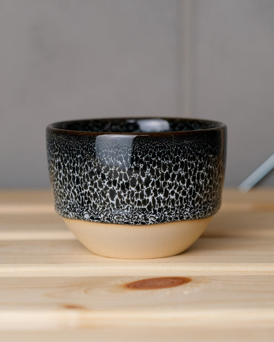 090. Cappuccino cup 200ml V2, slipcasted, black and white, light clay